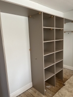 Stone grey wardrobe interior with a timeless layout of shelving and hanging, fitted in Thornaby